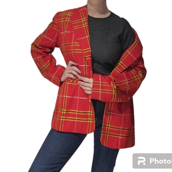 Vintage Red, yellow, black blazer with shoulder pads vintage size 10 🇨🇦 - Picture 2 of 10